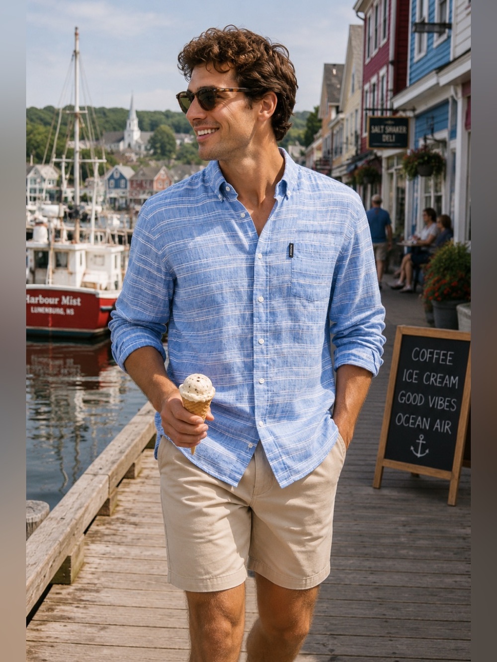 Ben Sherman Blue Stripe Linen Blend Shirt Small Resort Coastal Preppy